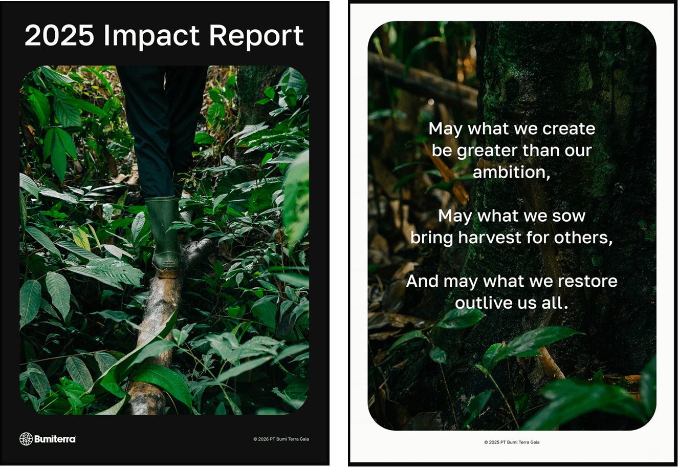 Bumiterra 2025 impact report cover and closing spread