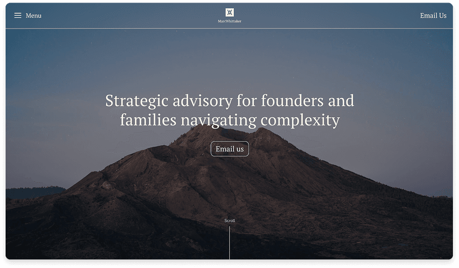 Marc Whittaker homepage introducing strategic advisory for founders and families