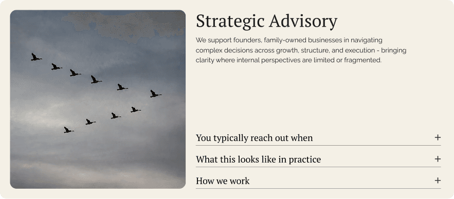 Strategic Advisory service overview and expandable engagement details